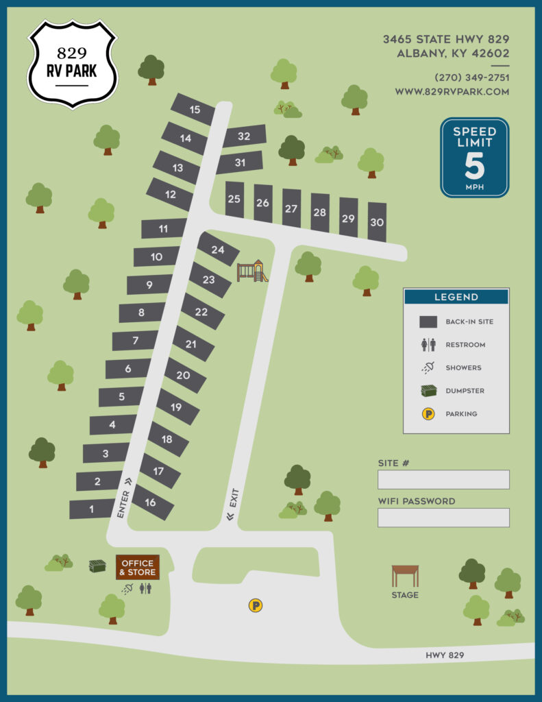 829 RV Park Site Map July 2025