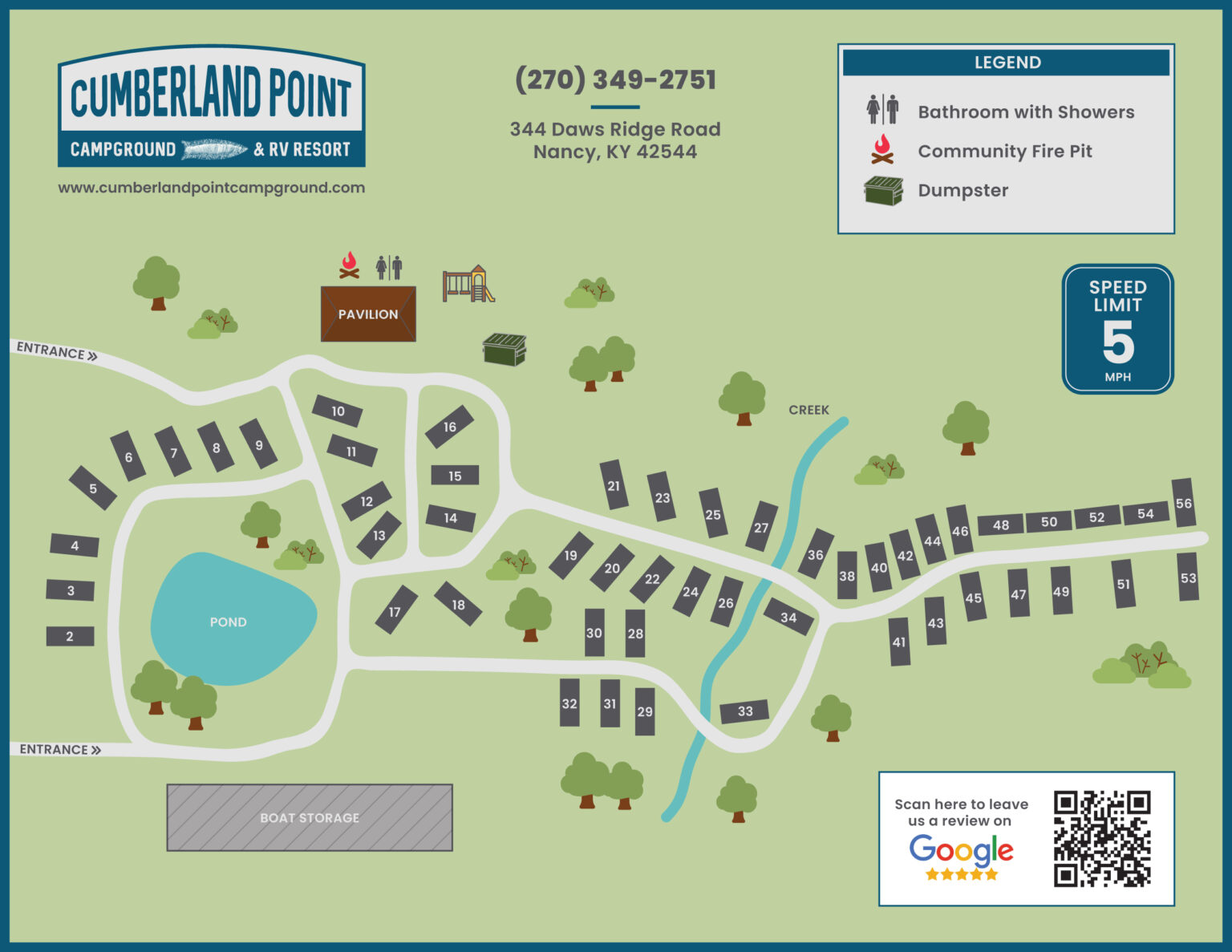 Cumberland Point Campground Site Map