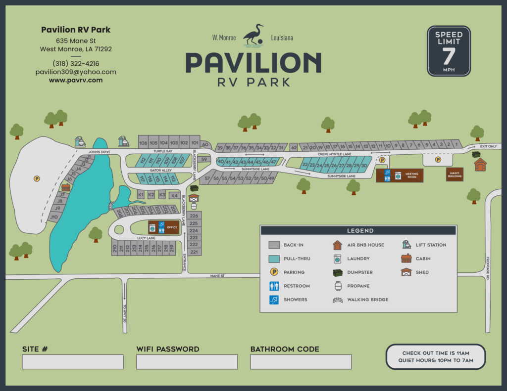 Pavilion RV Park Site Map