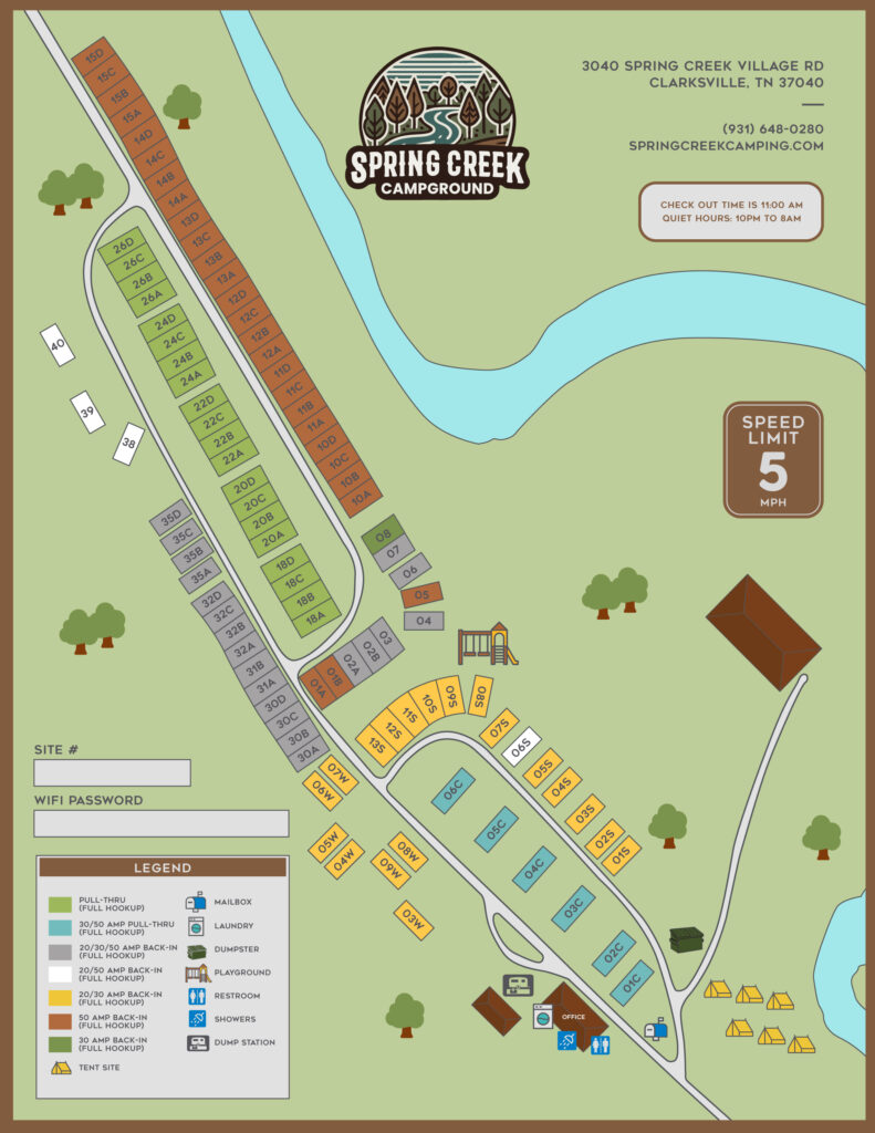 Spring Creek Campground Site Map July 2025