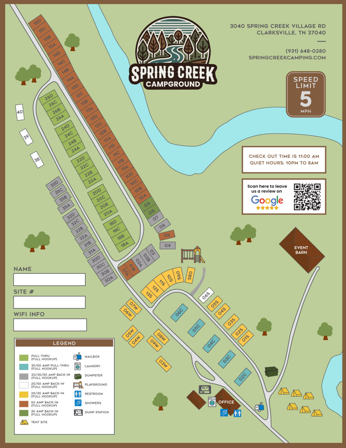 Spring Creek Campground Site Map July 2026